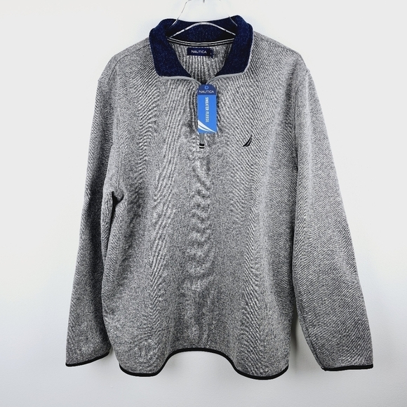 Nautica Heather Gray & Navy Blue 1/4 Zip Sweater Fleece NWT, size XL - Picture 1 of 9
